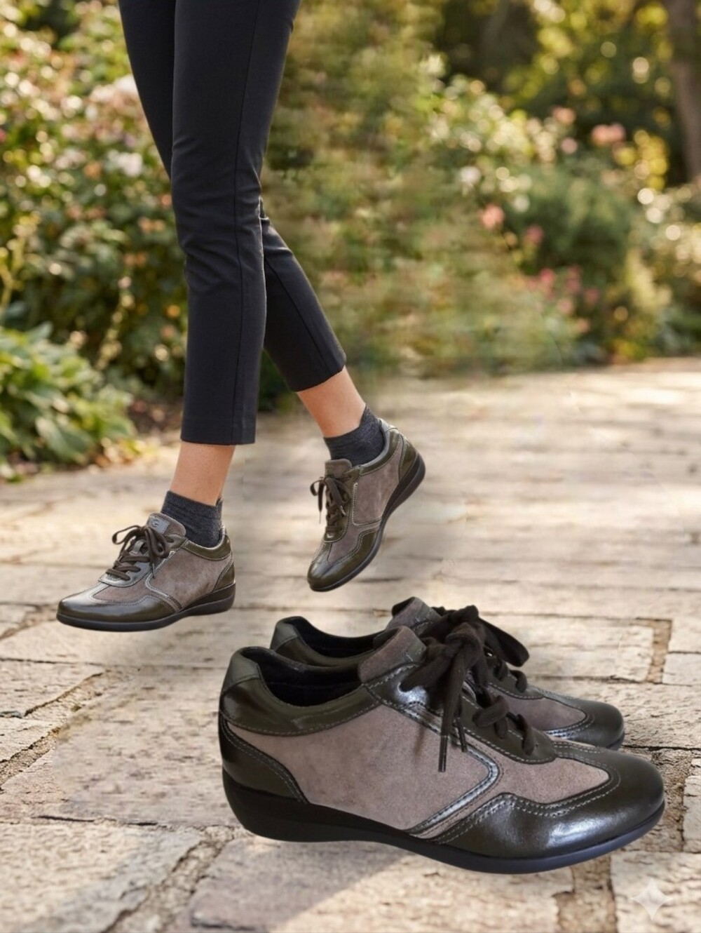 STONEFLY Women's Brown Patent Leather/Suede  Sneaker Wedged Shoes